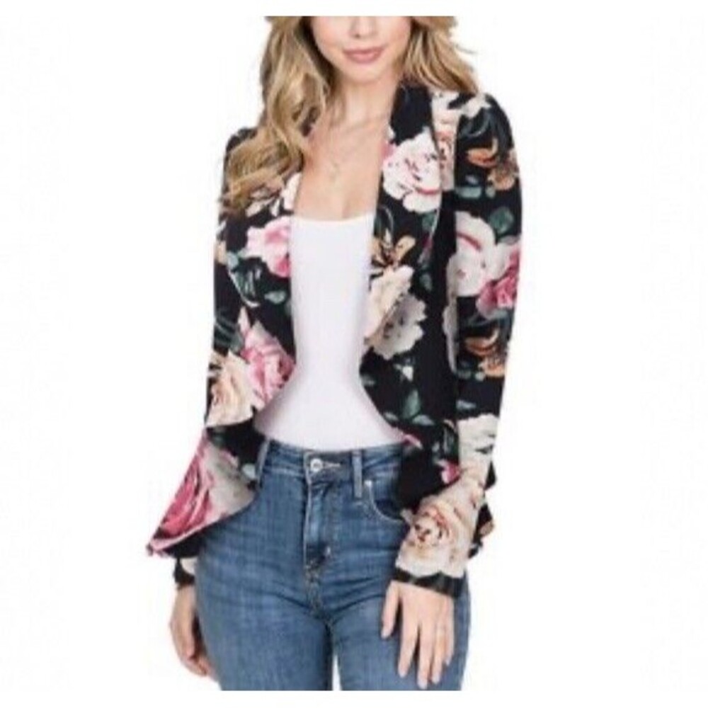 DOUBLJU Lightweight Thin 3/4 Sleeve Open Front Blazer Business Casual -‎ Size 1X